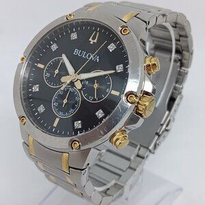 Bulova 98D159 Men's 43mm Diamond Accent Two Tone S/Steel Chrono Watch *PLS READ*